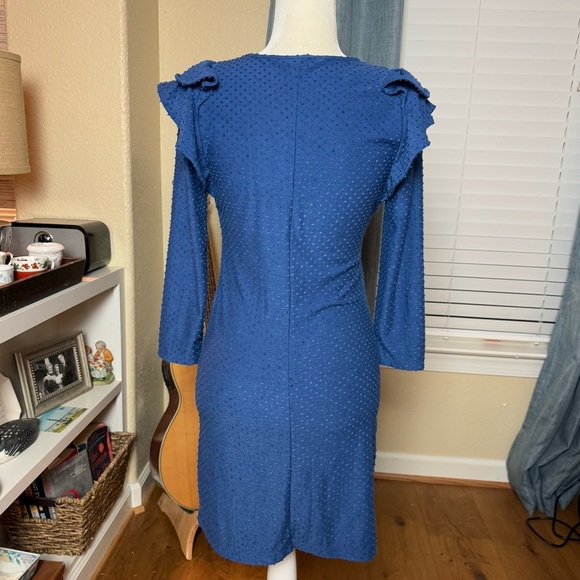 Lilly Pulitzer Pheby Blue Flocked Dot Ruffle Long Sleeve Sheath Dress Sz XS - Picture 9 of 14